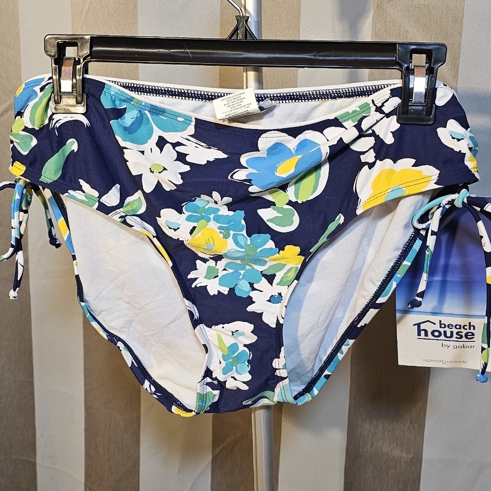 Beach House Bikini Swim Bottom Navy Yellow White Floral Macy's NWT Size 16